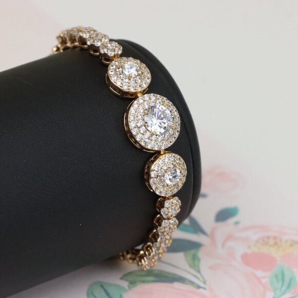 "Elegant Round CZ Halo Rose Gold Bracelet with Pave Accents, XPBL0934 - Picture 1 of 12